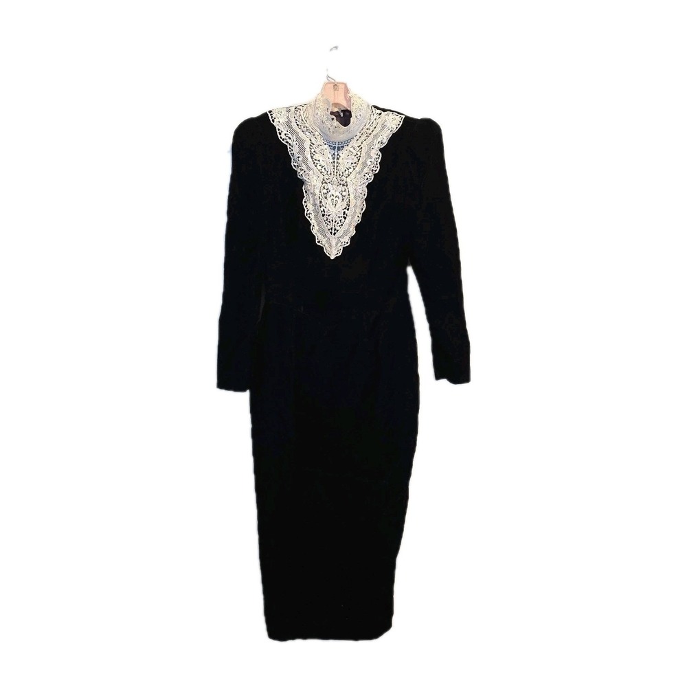 Jessica McClintock Vintage Velvet Lace‎ Dress Blue Size 10 Formal Evening